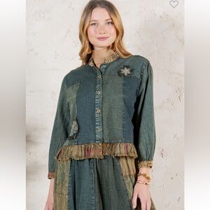 Patchwork Denim Jacket with Floral Accents